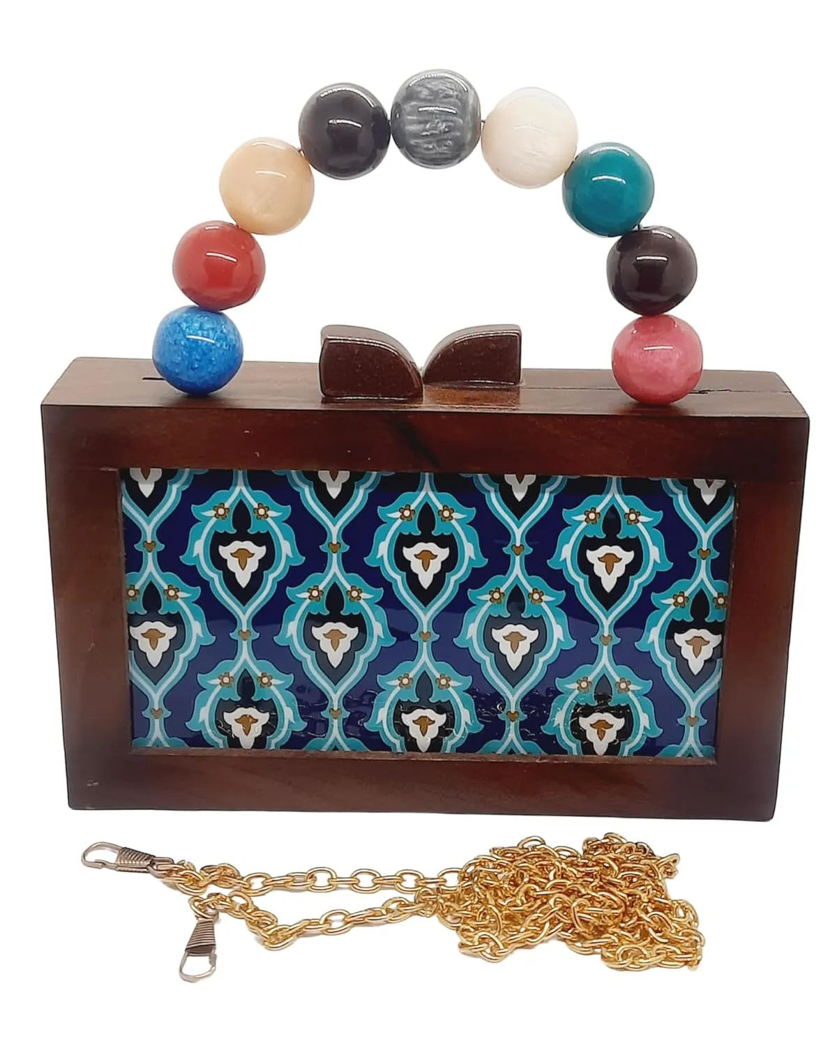 Leela Brown Wooden Slim Rectangular Clutch Bag